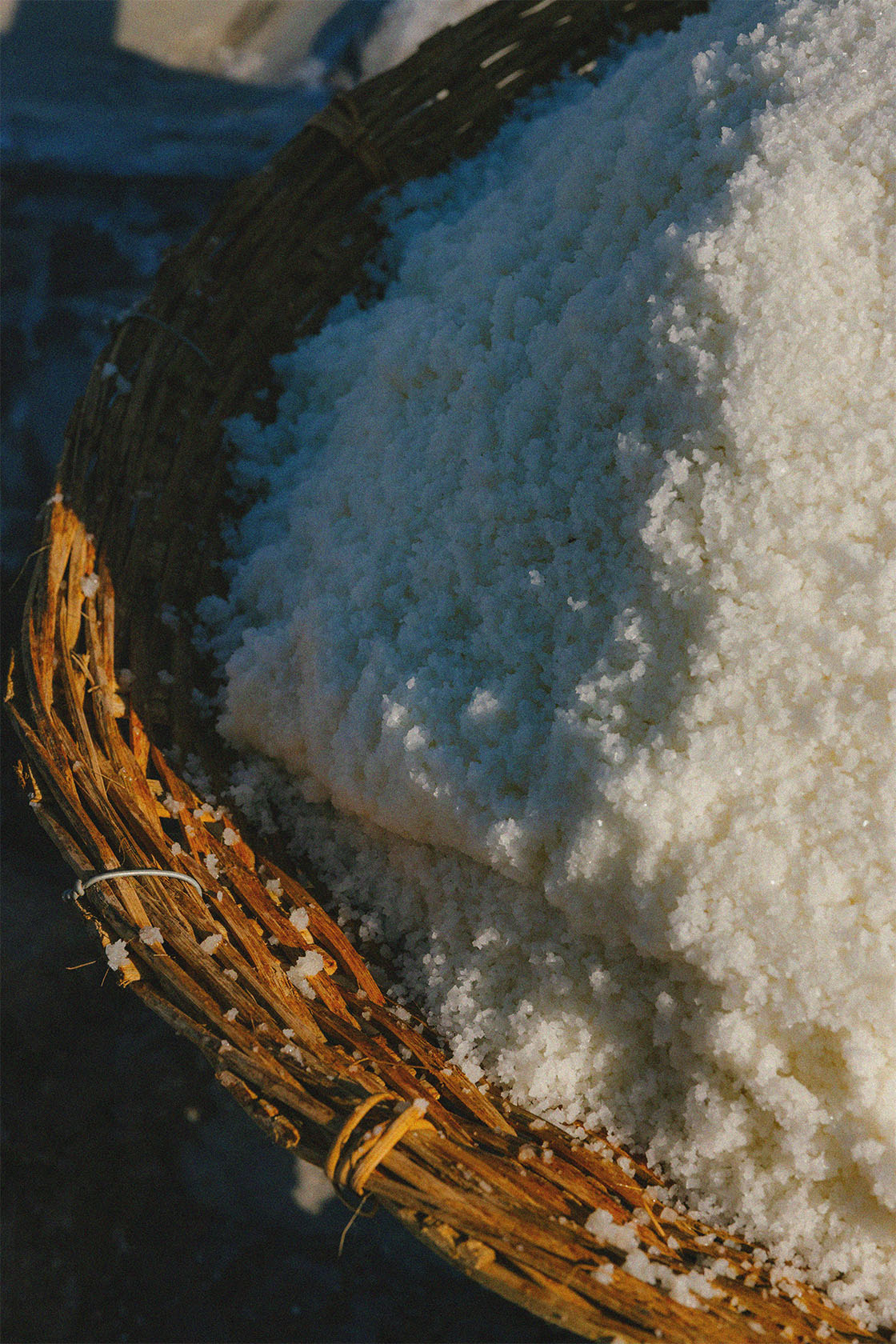Hand-raked Celtic sea salt in a woven basket