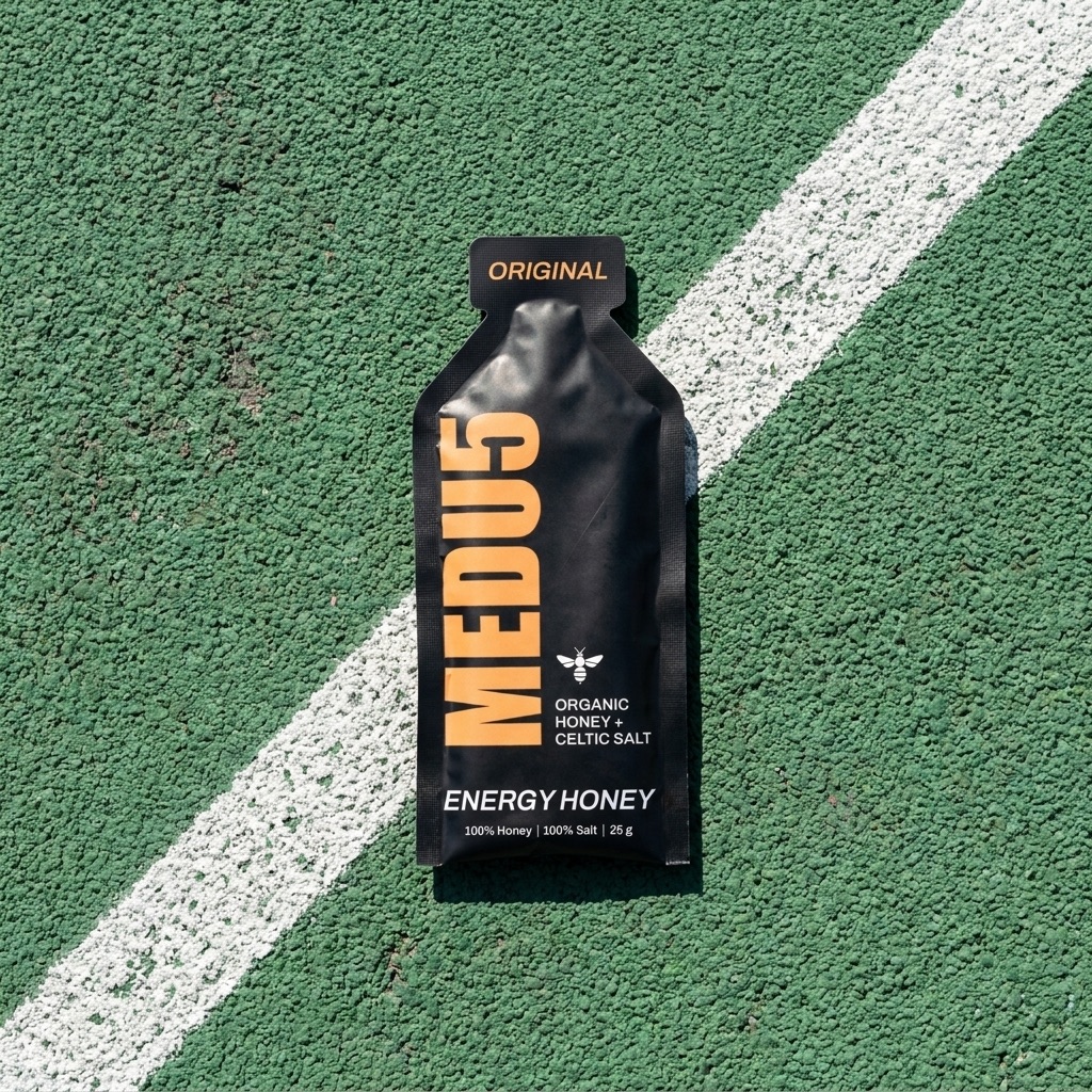 MEDU5 gel sachet on a running track