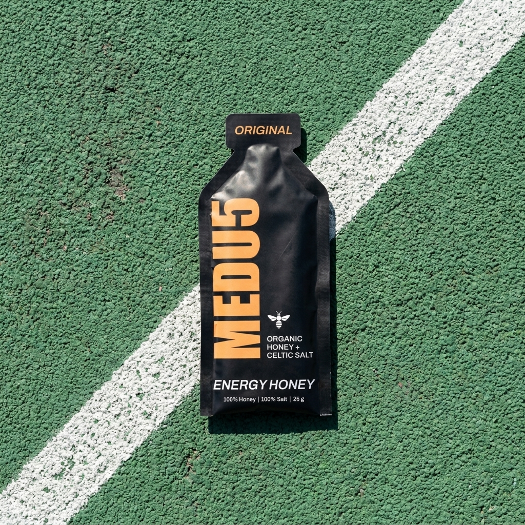 MEDU5 gel sachet on a running track