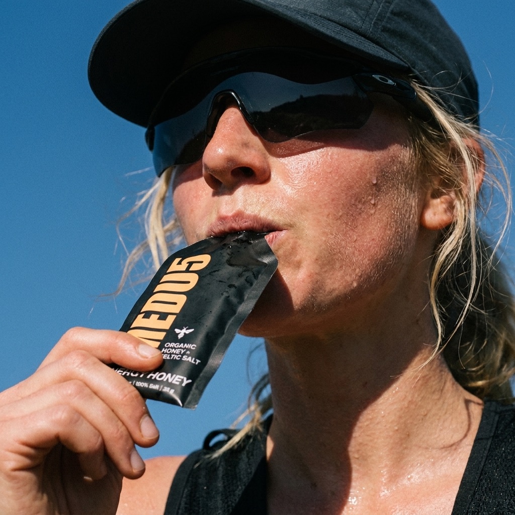 Trail runner resting with MEDU5 gel